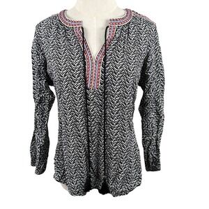 Daniel Rainn S Bohemian Chevron Blouse Embroidered Tassel Boho Chic Tribal EUC